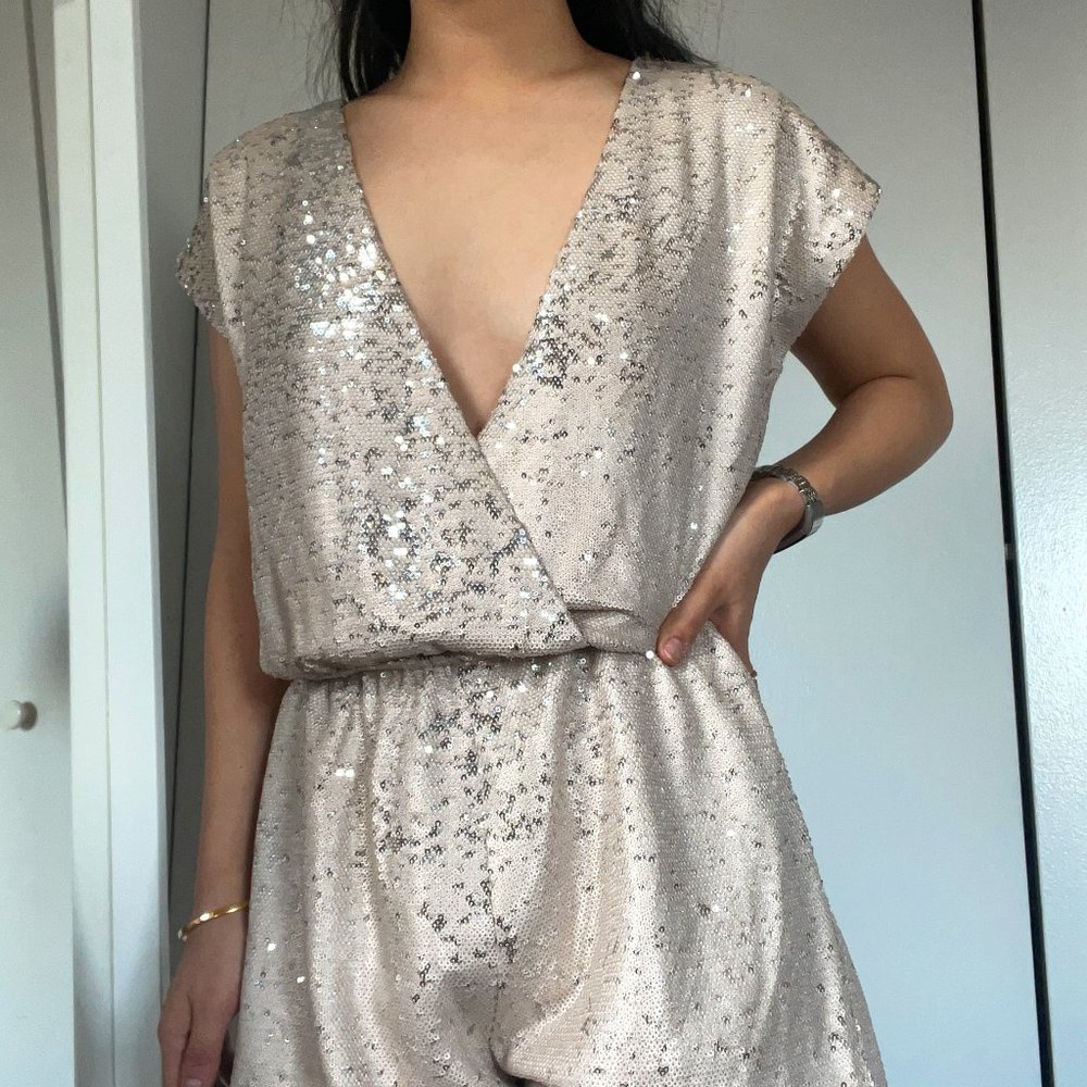 The Impeccable Pig Rose Pink Sequined Romper US S